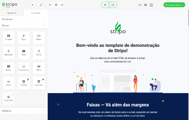 editor de email arrastar e soltar da stripo