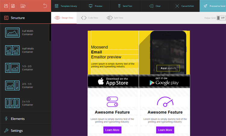 editor de email html da moosend