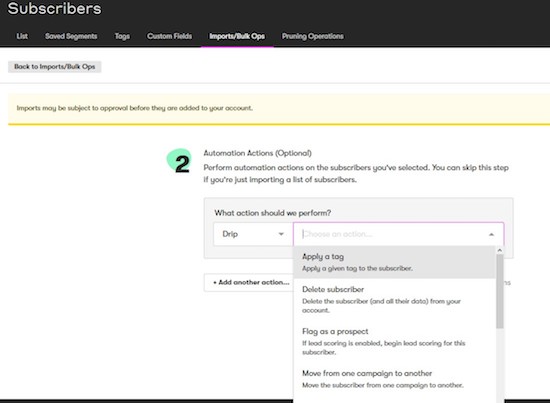 Drip subscriber bulk list operation