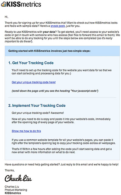 KISSmetrics SaaS install email