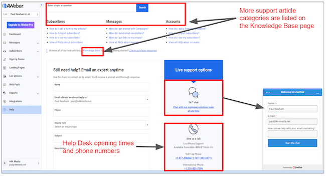 AWeber review help center for support email chat phone