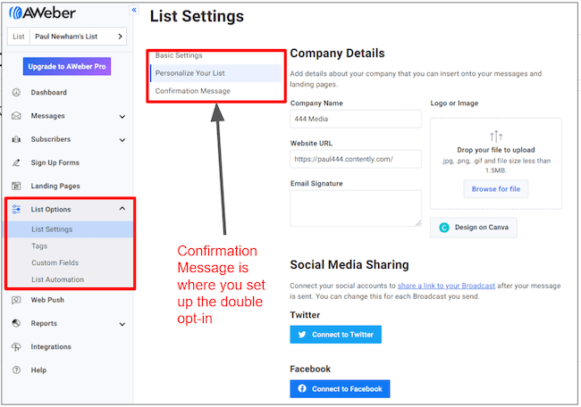 AWeber Review Email Marketing Software List Settings