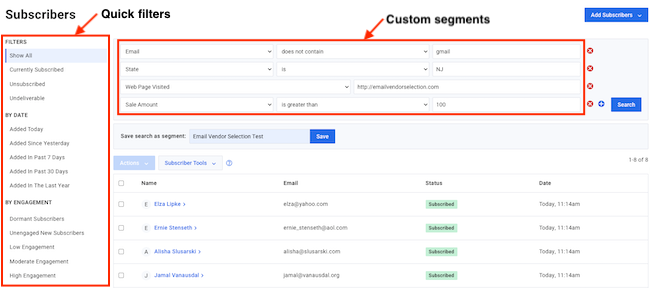 AWeber Review List Management segmentation options