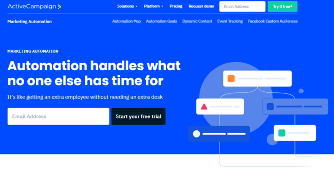Active Campaign marketing automation signup page
