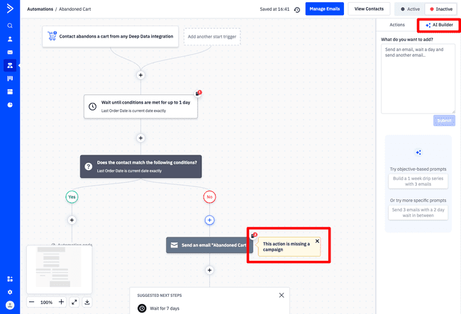 ActiveCampaign automatización de email marketing de carrito abandonado