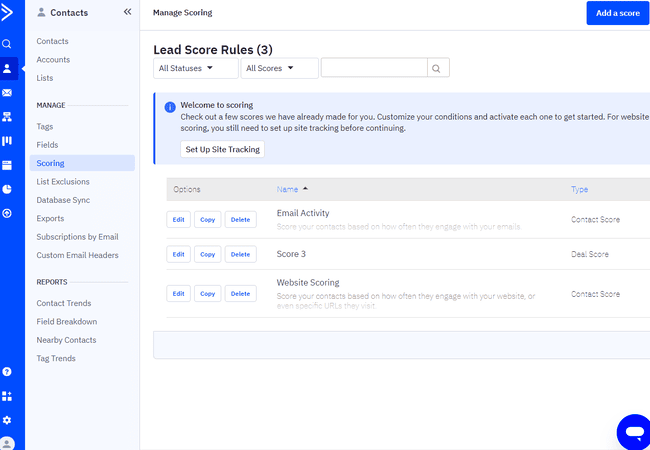 ActiveCampaign lead scoring