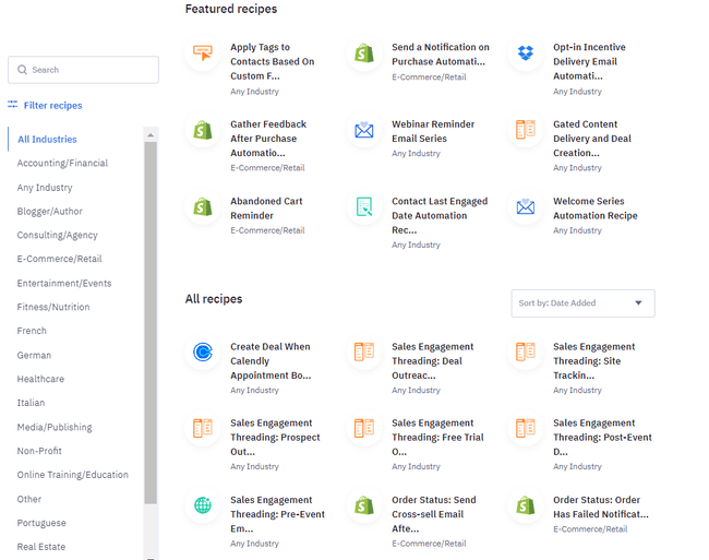 ActiveCampaign marketing automation templates recipes
