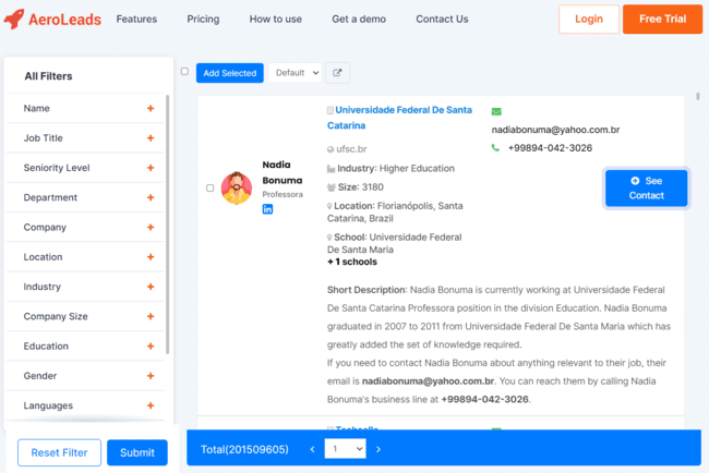 AeroLeads email searching tool