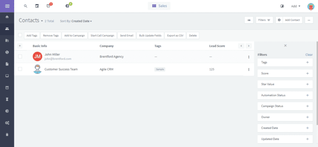 Agile service crm contact page