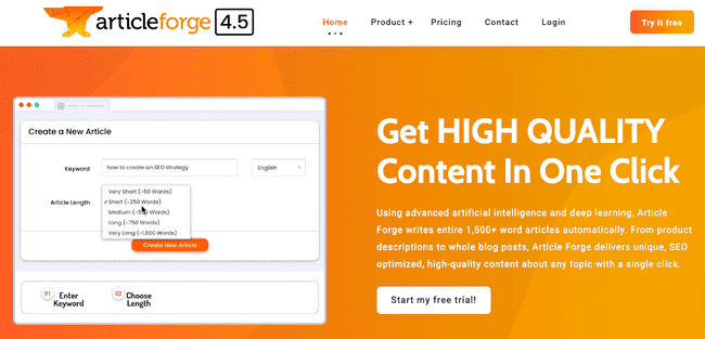 Article Forge AI writing software