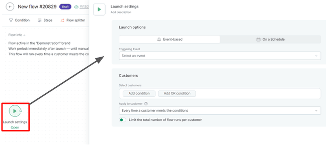 Automation flow launch settings