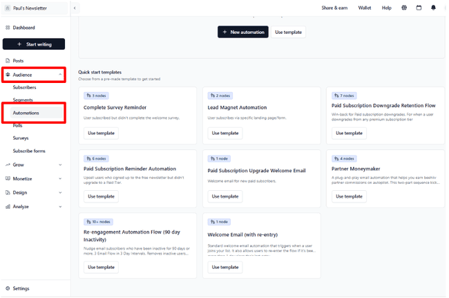automatización de marketing de beehiiv