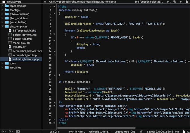 Bare Bones html editor interface