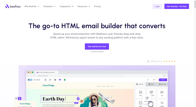 Beefree free drag drop email editor builder html templates