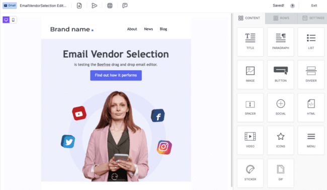 Beefree free email template builder drag and drop editor