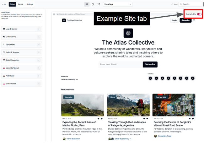 Beehiiv website builder example site template