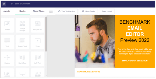 Benchmark email editor for affiliate marketing