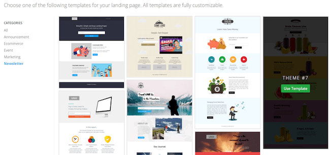 Customizable landing page templates in BenchmarkONE
