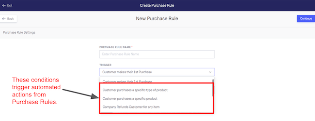 Trigger conditions for Purchase Rule automations in BenchmarkONE