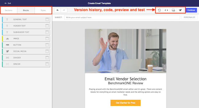 Drag and drop email builder in BenchmarkONE CRM