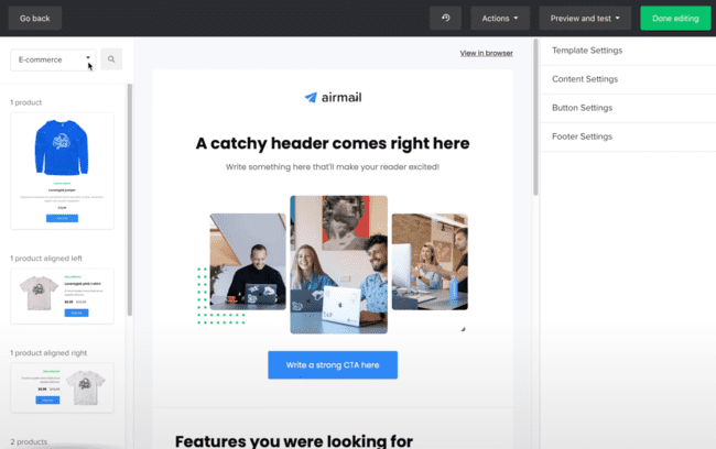 Bloques de contenido únicos de Mailerlite para editar