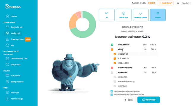 Bouncer servicio de verificación de correo electrónico página principal
