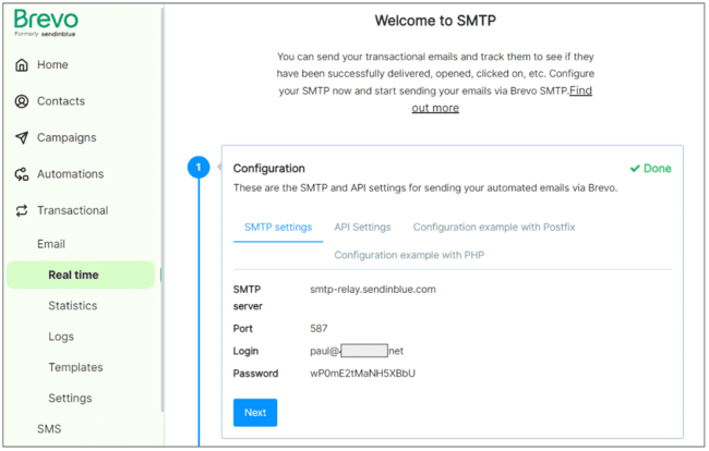 Brevo configura los ajustes SMTP