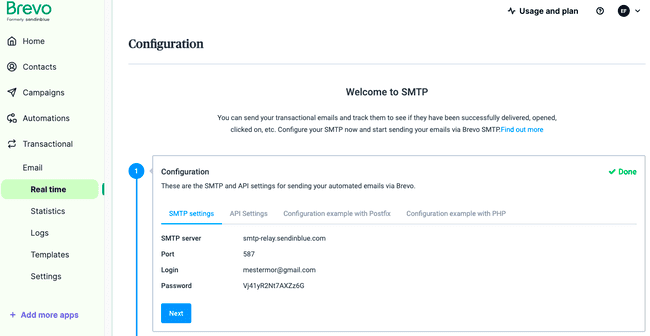 Brevo configuración SMTP alternativa a Sendgrid
