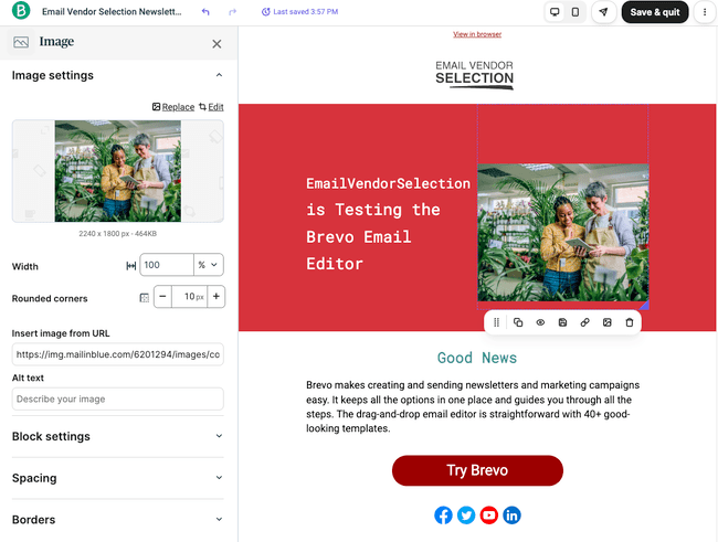 Brevo email editor content editing options