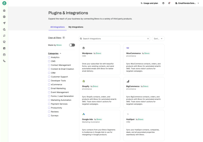 Brevo integrations and plugins