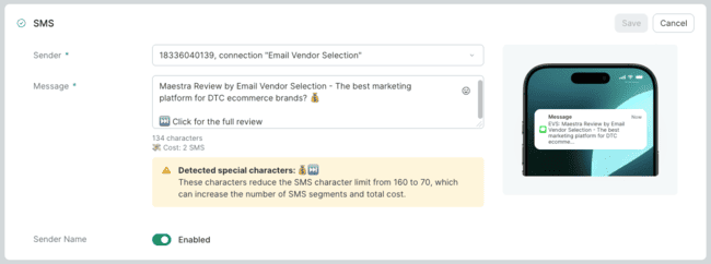 Building an SMS message in Maestra