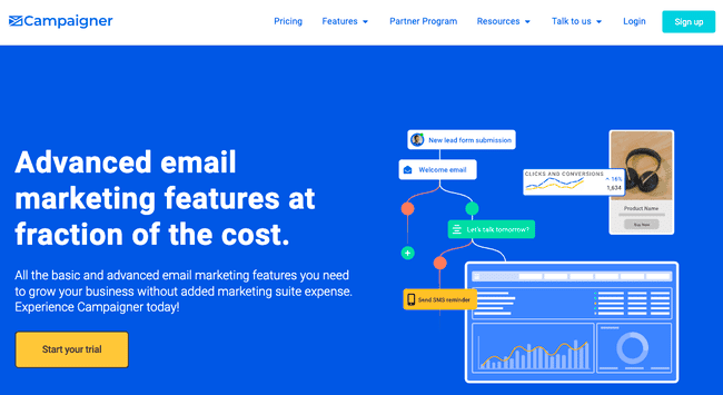 Campaigner email marketing tool homepage