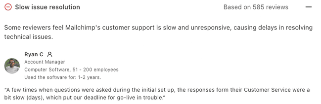 Capterra Mailchimp customer support review