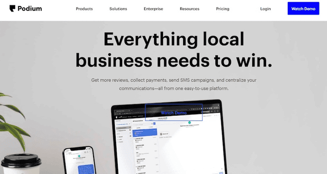 Captura de pantalla de la página de inicio de Podium