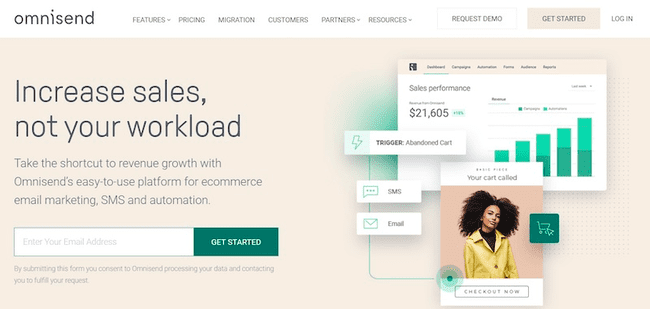 Captura de pantalla de la página web de Omnisend