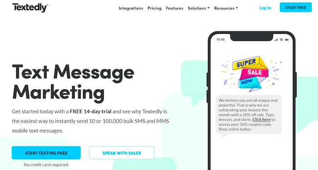 Captura de pantalla de la página web de Textedly