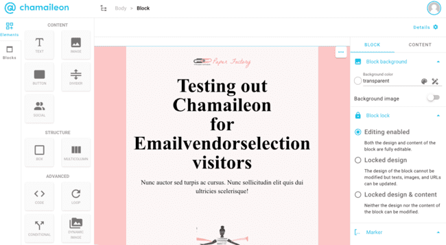 Chamaileon drag-and-drop editor