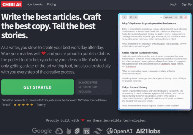 Chibi AI writing software