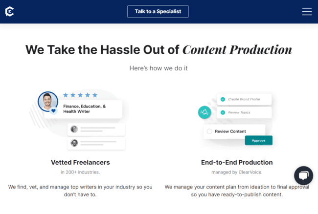 ClearVoice content writing home page