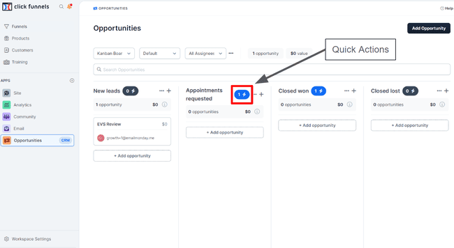 ClickFunnels Oportunidades de gestión de relación del cliente