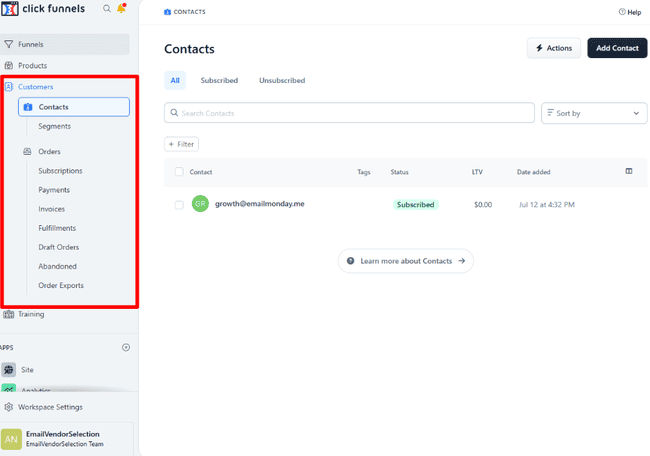 ClickFunnels contact management