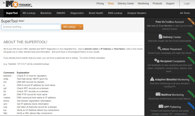 comprobaciones de reputación y autenticación de MxToolbox