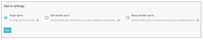 configuración de suscripción a la lista de correo de Moosend