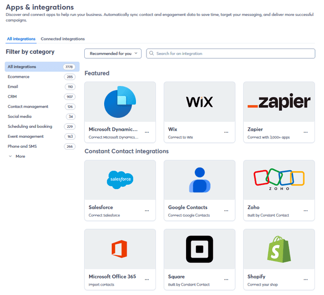 Constant Contact integrations and apps