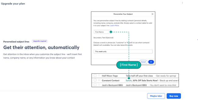 Constant Contact plan upgrade message