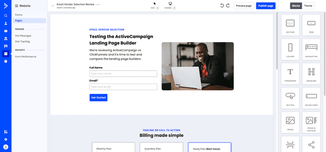 Constructor de páginas de destino ActiveCampaign
