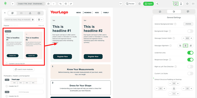 creación de plantillas de email HTML en el editor Stripo