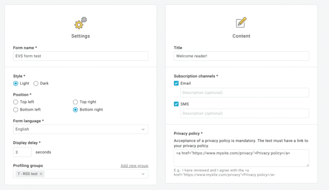 creación de un formulario de suscripción en Mailup