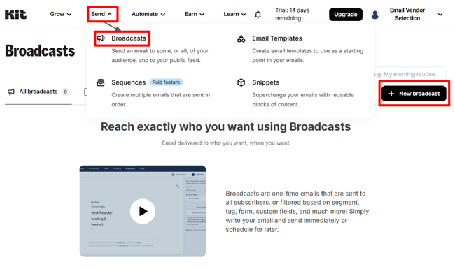 Creación de un nuevo email para enviar a múltiples contactos en Kit