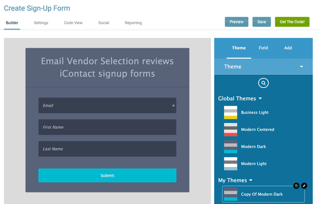 Designing signup forms in iContact software